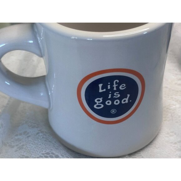 Life Is Good Ceramic Coffee Mug DIner Style White 12 Oz Blue/Orange Logo Quote - Picture 3 of 5